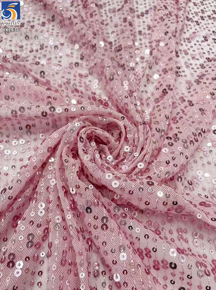 YX1436 140cm 200gsm Wholesale Royal Blue Sparkle Sequin Tulle Net Fabric for Bridal Wear Stage Dress and Fashion Garments - 图片 5