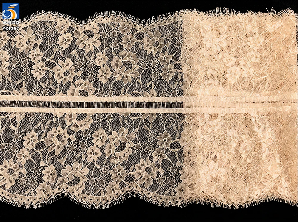 YX1357 26CM*150CM Eyelash Lace Fabric for Dress Trimmings Garments Custom Dyed Design Embroidered Eyelash Lace Fabrics - 图片 2
