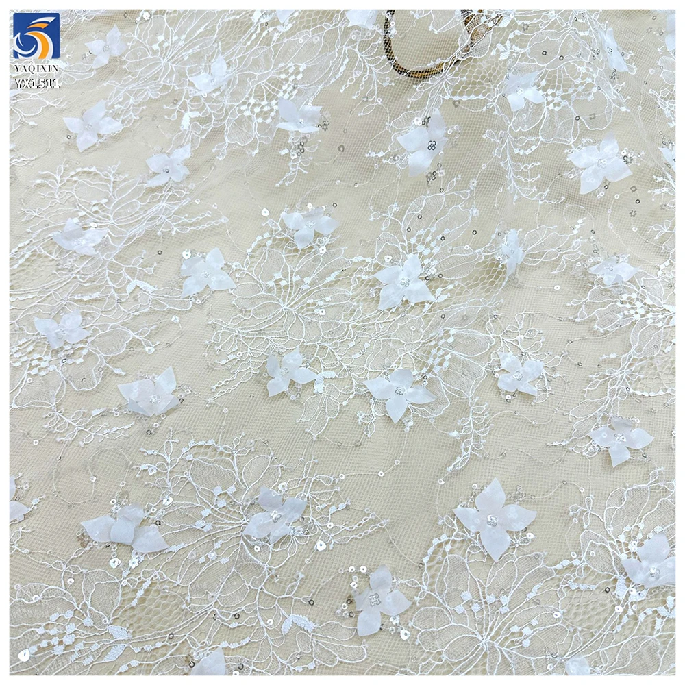 YX1511 3D Flower Embroidery Lace Fabric Floral Applique Mesh Lace Fabric With Sequins for Kids Dress Women Blouse - 图片 5