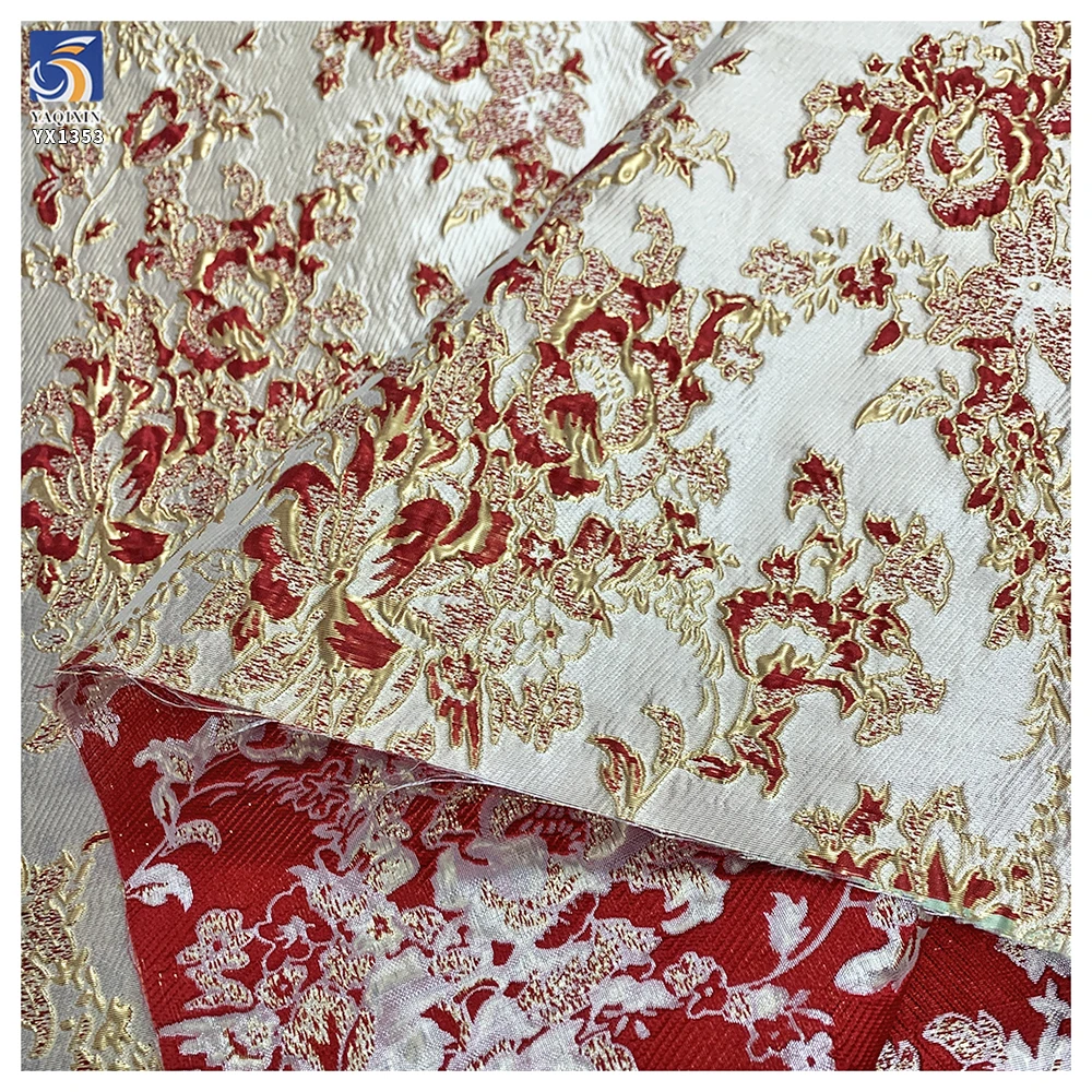 YX1353 China Supplier Custom Golden 3D Embossed Lurex Brocade Fabric for Women Dress Luxurious Brocade Fabrics Textile - 图片 3