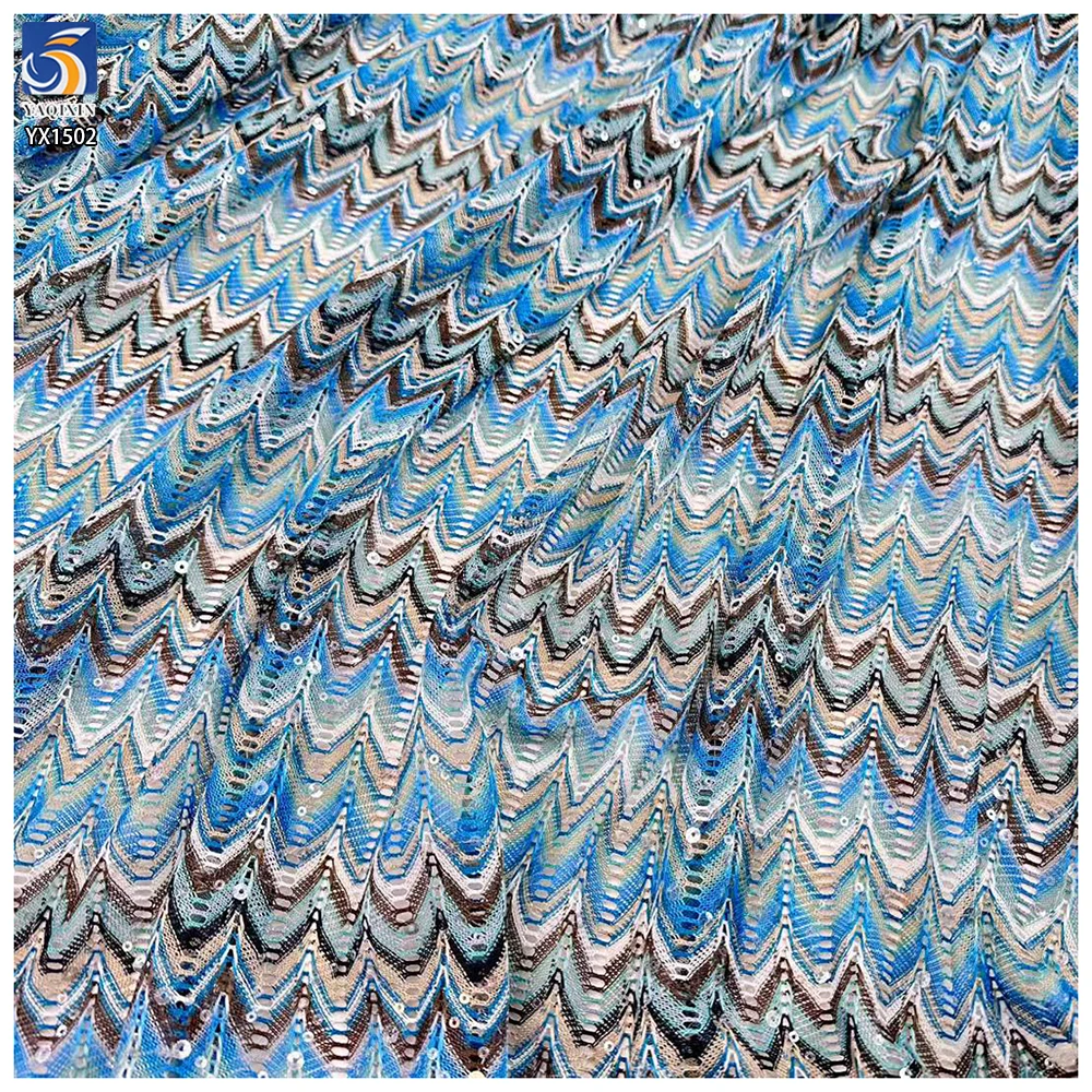 YX1502 270gsm Yarn Dyed Knitted Jacquard Sequin Fabric Boho Ethnic Openwork Mesh Fabric for Swimwear Cover up Women Blouse - 图片 3