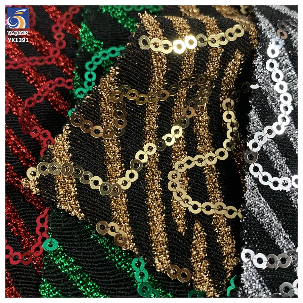 YX1391 250gsm Holographic 3mm Sequin Zigzag Jacquard Knit Fabric Shiny Metallic Thread Stage Dancewear Bag Sequin Fabric - 图片 6