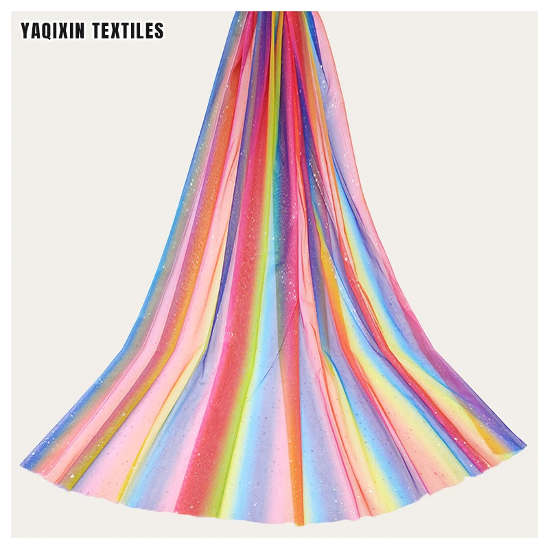 2025 Independence Day Latest 100% Polyester Digital Print Gradient Tulle Fabric With Shiny Glitter Dots - 图片 3