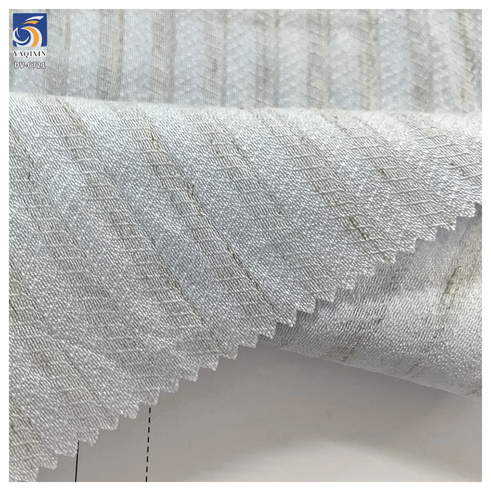 DV-6721 New Product 120g OEM Custom Textured Softness Linen Blend 80% Rayon Striped Jacquard Chiffon Fabric for Womenswear - 图片 4