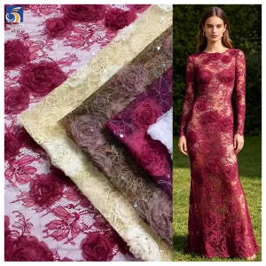 YX1431 New Arrival 2026 Luxury 3D Flower Chantilly Lace Fabric Sequin Embroidery Tulle Fabric 130cm Evening Dress Wholesale