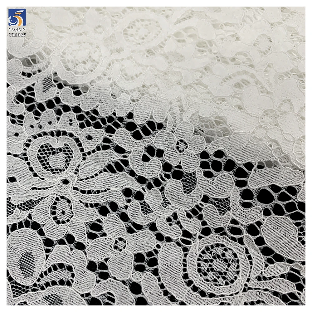 YX1367 250gsm 60CM*300CM 70% Cotton 30% Nylon High Quality Eyelash Lace Fabric Embroidered Eyelash Lace for Garment - 图片 5