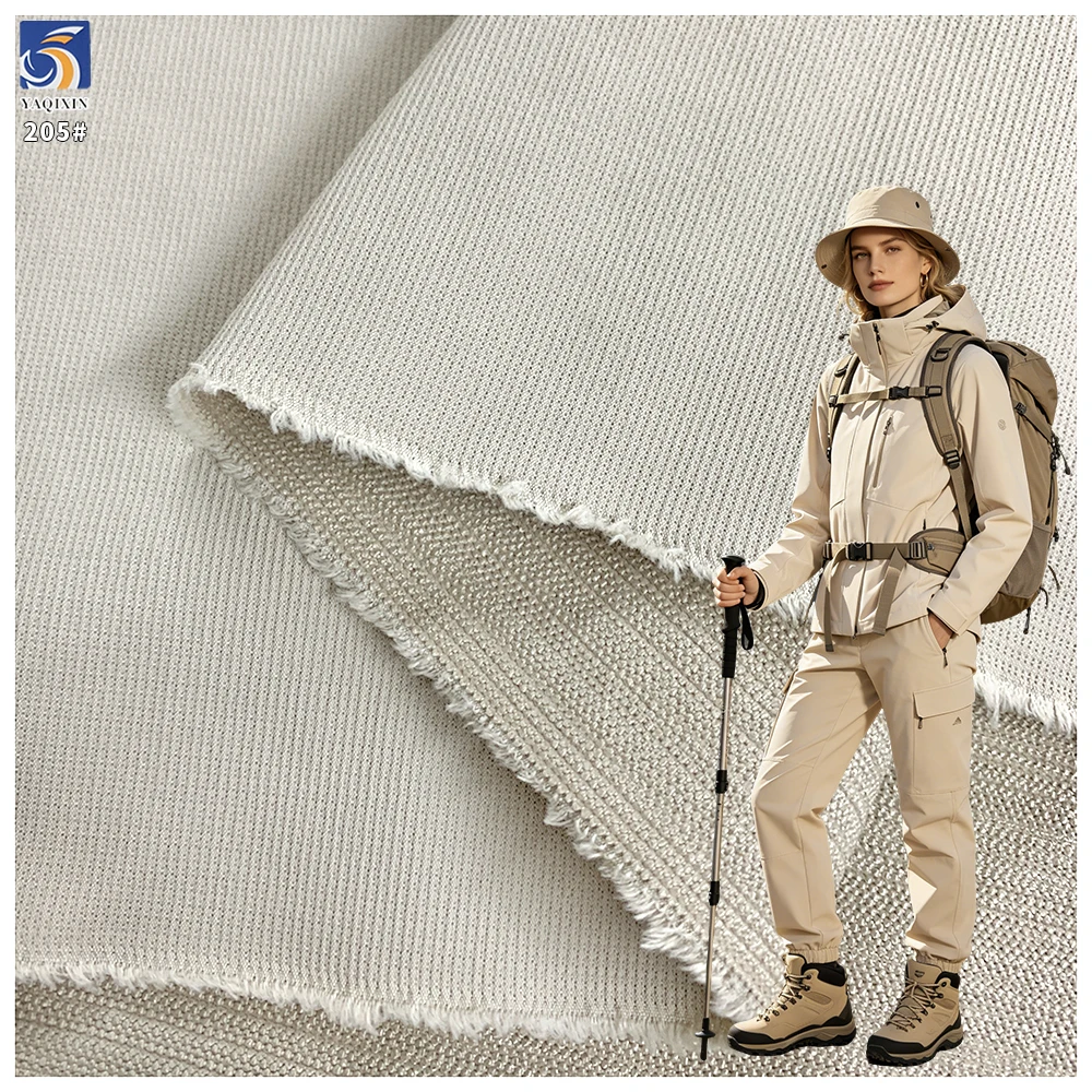 Y-205 250g Popular Summer Mountaineering Fabric Light Khaki No-Wash 100 Polyester Striped Fabric 150cm Wrinkle Free