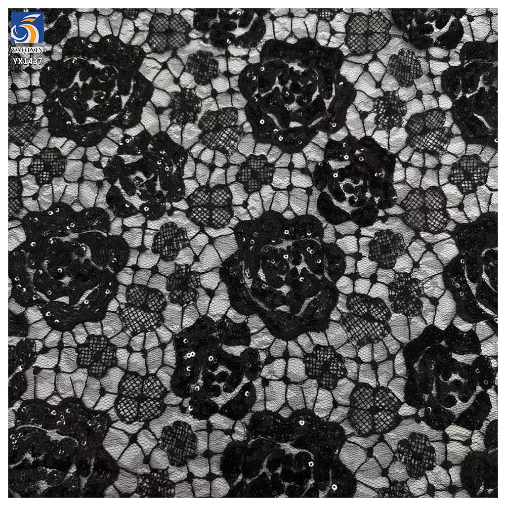 YX1437 Embroidered Big Florals Water Soluble Lace Fabric With 5mm Sequins for Bridal Wedding Dress & Evening Partywear Textile - 图片 5