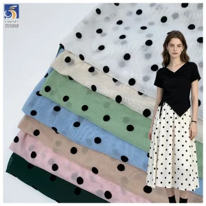 YX1505 Beautiful Stretch Black Flocked Polka Dot Mesh Fabric 92 Polyester 8 Spandex 1cm Dot Tulle Fabric for Women Skirt Dress