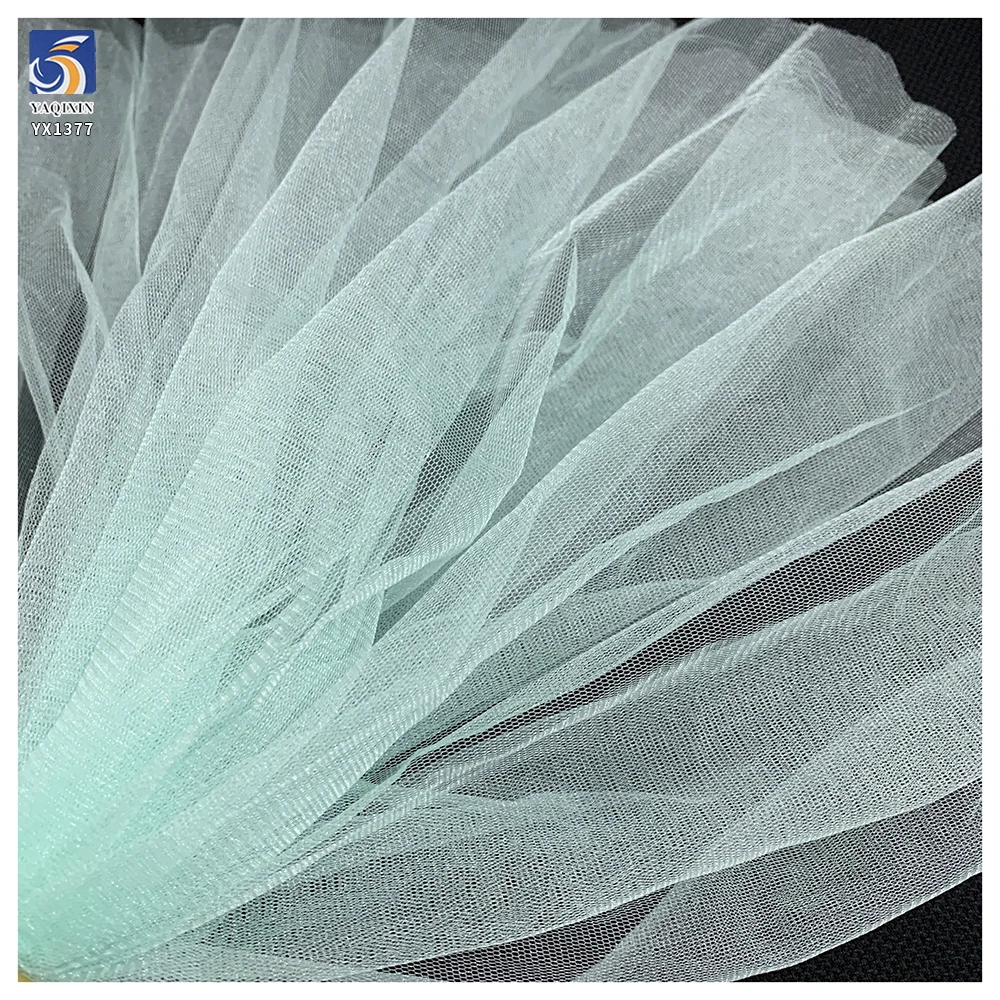 YX1377 China Wholesale Stiff Feel Polyester Glossy Knit Sky Blue Tulle Fabric Mesh Fabric Textile for Clothing Dresses - 图片 5
