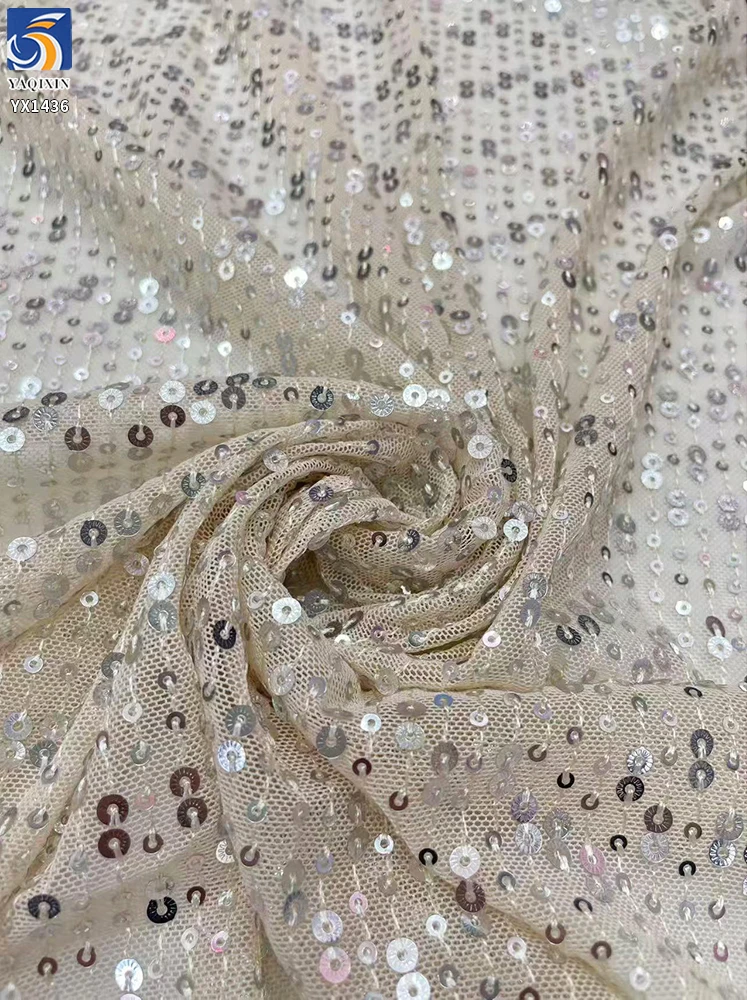 YX1436 140cm 200gsm Wholesale Royal Blue Sparkle Sequin Tulle Net Fabric for Bridal Wear Stage Dress and Fashion Garments - 图片 2