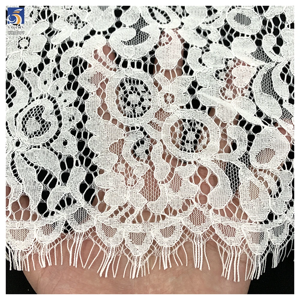 YX1367 250gsm 60CM*300CM 70% Cotton 30% Nylon High Quality Eyelash Lace Fabric Embroidered Eyelash Lace for Garment - 图片 6