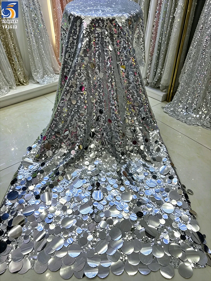 YX1512 European Style Gold Large Paillette Sequin Embroidery Fabric for Evening Dress Skirt and Luxury Fashion Garments - 图片 5