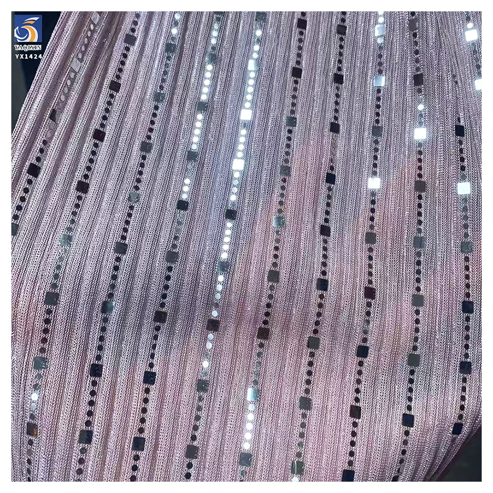 YX1424 145CM 100gsm Gold and Silver Vertical Striped Laser Lurex Shiny Sequins Knit Fabric 2026 Custom Skirt Sequins Fabric - 图片 3