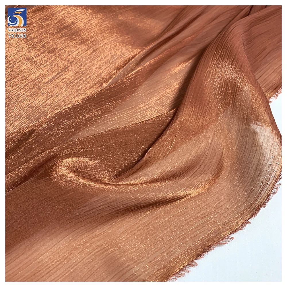 YX1389 Bestselling Polyester Coffee Brown 50gsm Glossy Smooth Crepe Organza Fabric for Making Woman's Dresses - 图片 3