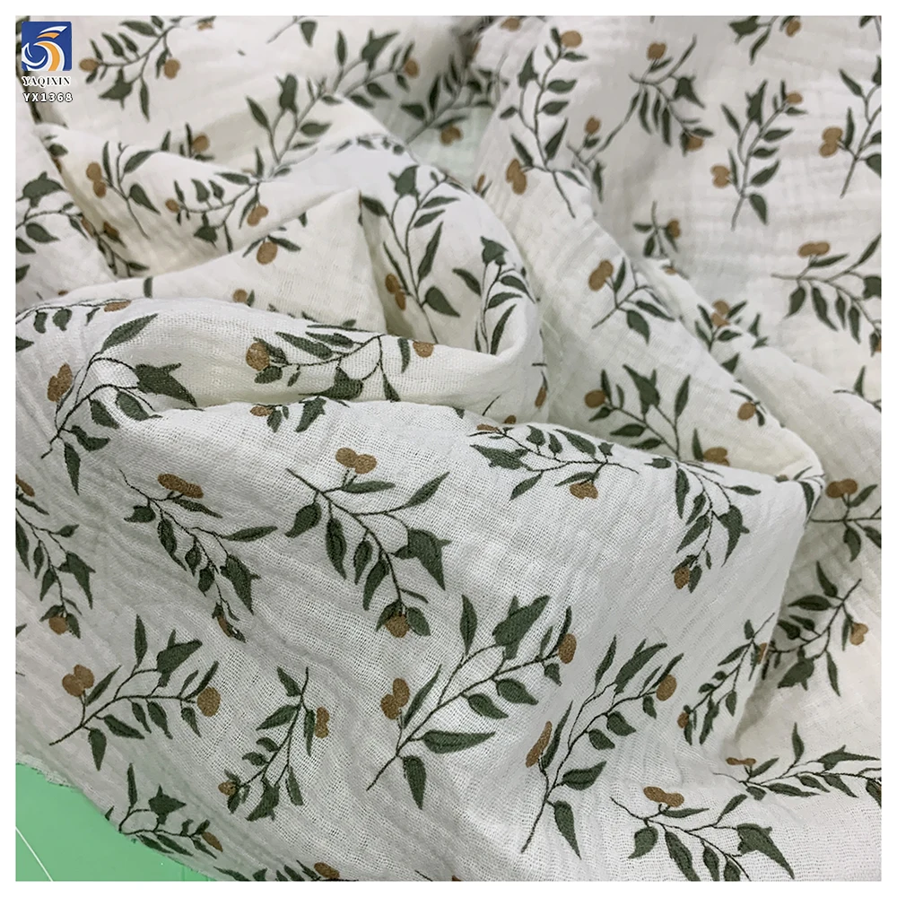 YX1368 120gsm Breathable Comfortable Crinkled 100% Cotton Double Crepe Muslin Fabric Bibs Clothes Baby Printed Cotton Fabric - 图片 5