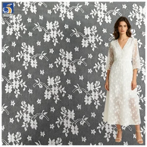 YX1514 2026 New 100gsm 92 Nylon 8 Spandex Chantilly Stretch Lace Fabric Floral Jacquard Mesh Lace for Dress Garment