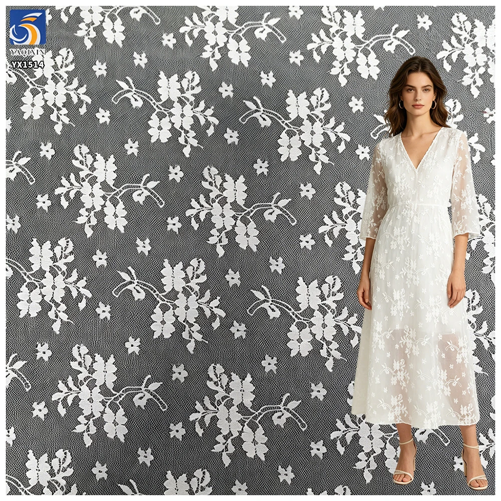YX1514 2026 New 100gsm 92 Nylon 8 Spandex Chantilly Stretch Lace Fabric Floral Jacquard Mesh Lace for Dress Garment