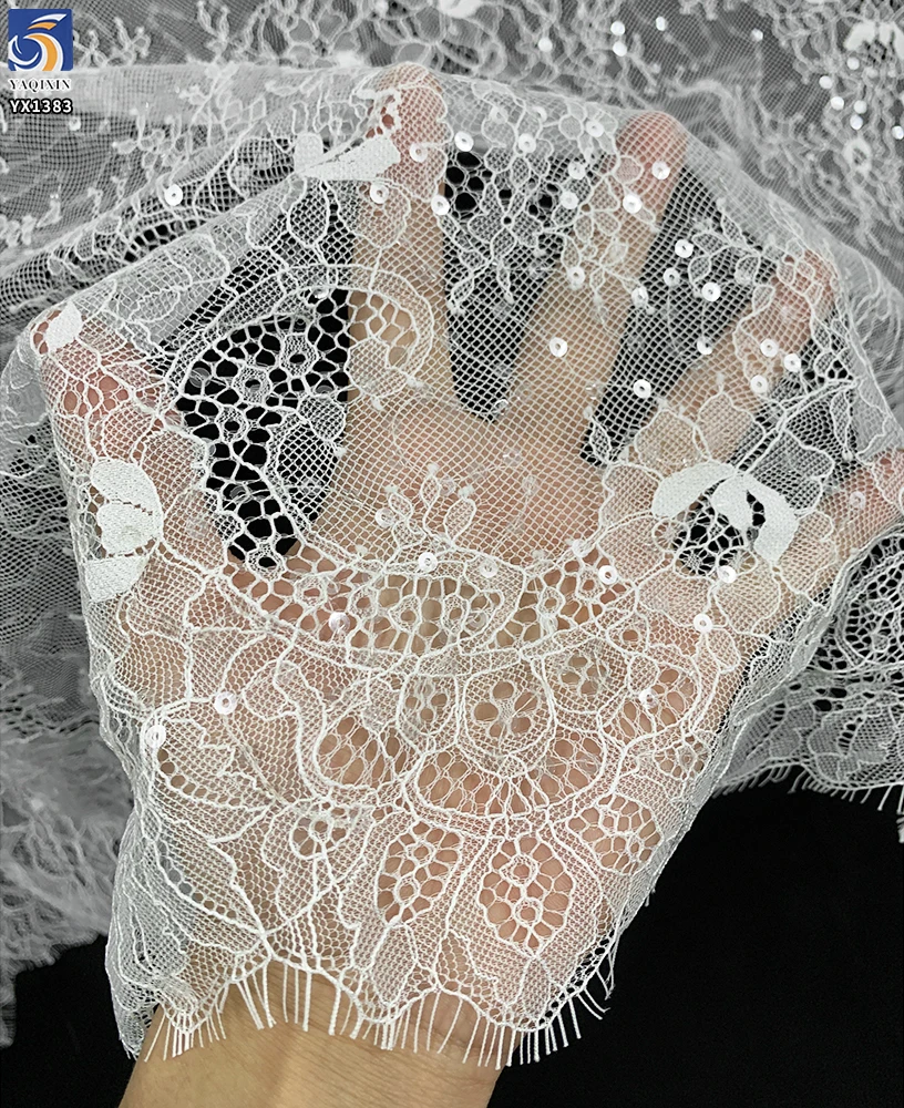 YX1383 300*150CM Popular and Best-Selling Coffee Brown/Ivory Apricot Eyelash Lace Fabric With Sequins for New Year Dress - 图片 3