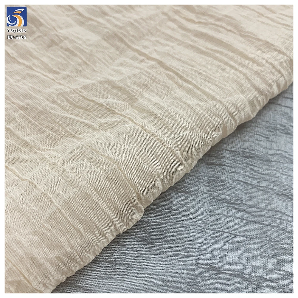 DV-6705 65gsm Lightweight 2026 Lyocell Nylon Crinkle Chiffon Fabric Soft Drape Non-Transparent Dress Blouse Wrinkled Fabric - 图片 6