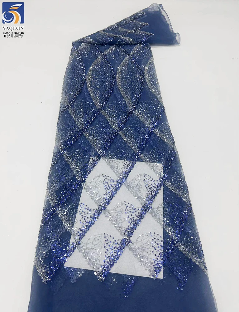 YX1507 140cm 300gsm Glitter Sequin Lace Mesh Fabric with Wave Diamond Pattern for Evening Dress Party Dress - 图片 6