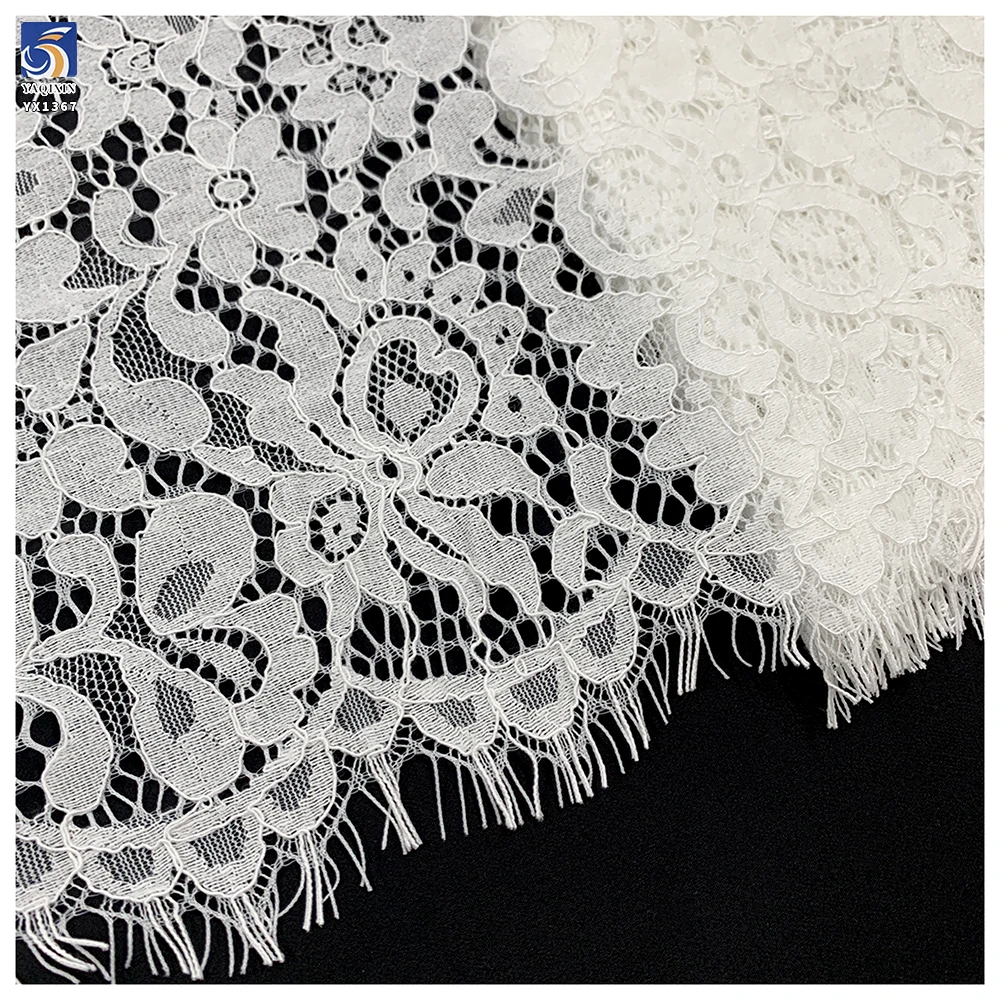 YX1367 250gsm 60CM*300CM 70% Cotton 30% Nylon High Quality Eyelash Lace Fabric Embroidered Eyelash Lace for Garment - 图片 4