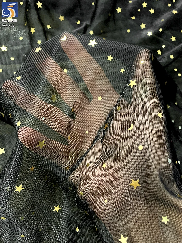 YX252 Luxurious New Design 100%Polyester Rib Knitted Glitter Lurex Fabric With Star and Moon Sequin Embroidery - 图片 2