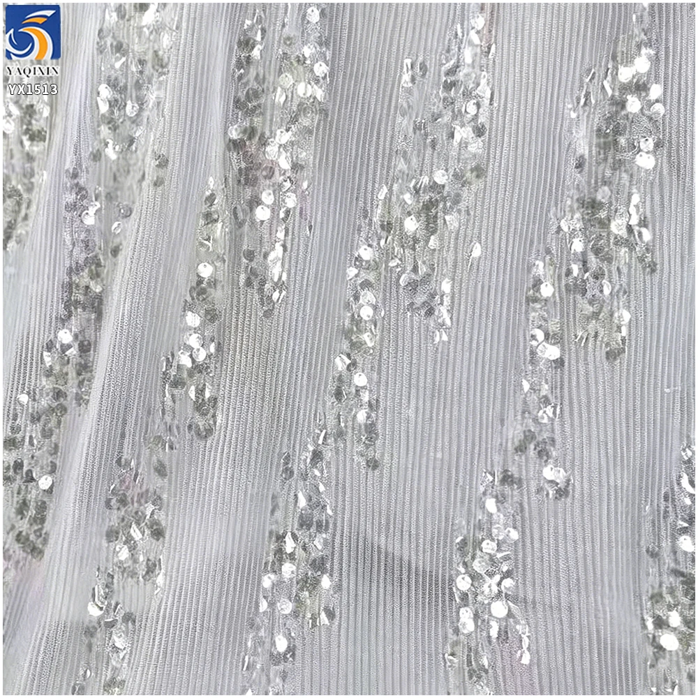 YX1513 2026 New 5mm Sequin Embroidery Pleated Chiffon Fabric for Women Dress Skirt Evening Gown - 图片 4
