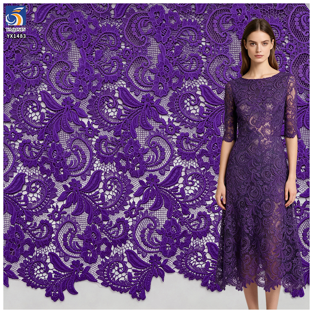 YX1483 125cm White Water Soluble Floral Paisley Guipure Lace Fabric for Evening Dresses Gowns Skirts and Fashion Clothing