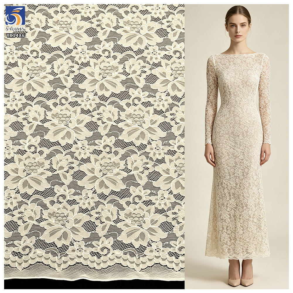YX1486 Wholesale White Polyester Floral Lace Fabric for Dressmaking Apparel and Garment Vintage