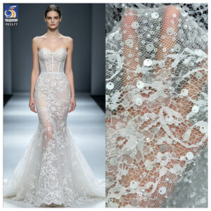 YX1577 Bubble Pearl Sequin Embroidered Lace Fabric for Wedding Gowns Dresses and Fashion Apparel