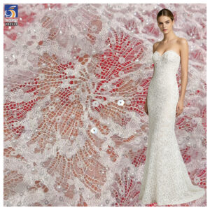 YX1578 White Sparkling Bubble Pearl Sequin Lace Fabric for Evening Dresses Party Gowns and Formal Garments