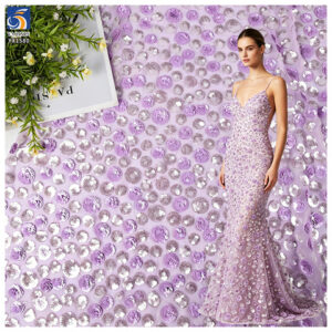 YX1580 Cost Effective Two Tone 3D Flower Sequin Embroidery Fabric for Evening Dresses Prom Gowns and Statement Fashion