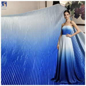 YX1592 Gradient Pleated Satin Fabric Ombre Shiny Polyester Textile for Women Dresses Gowns and Fashion Apparel