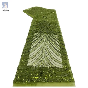 YX190 African Sequin Green Embroidery Tulle Lace Materials Lace Sequins Lace Fabric for Senegal Weddings