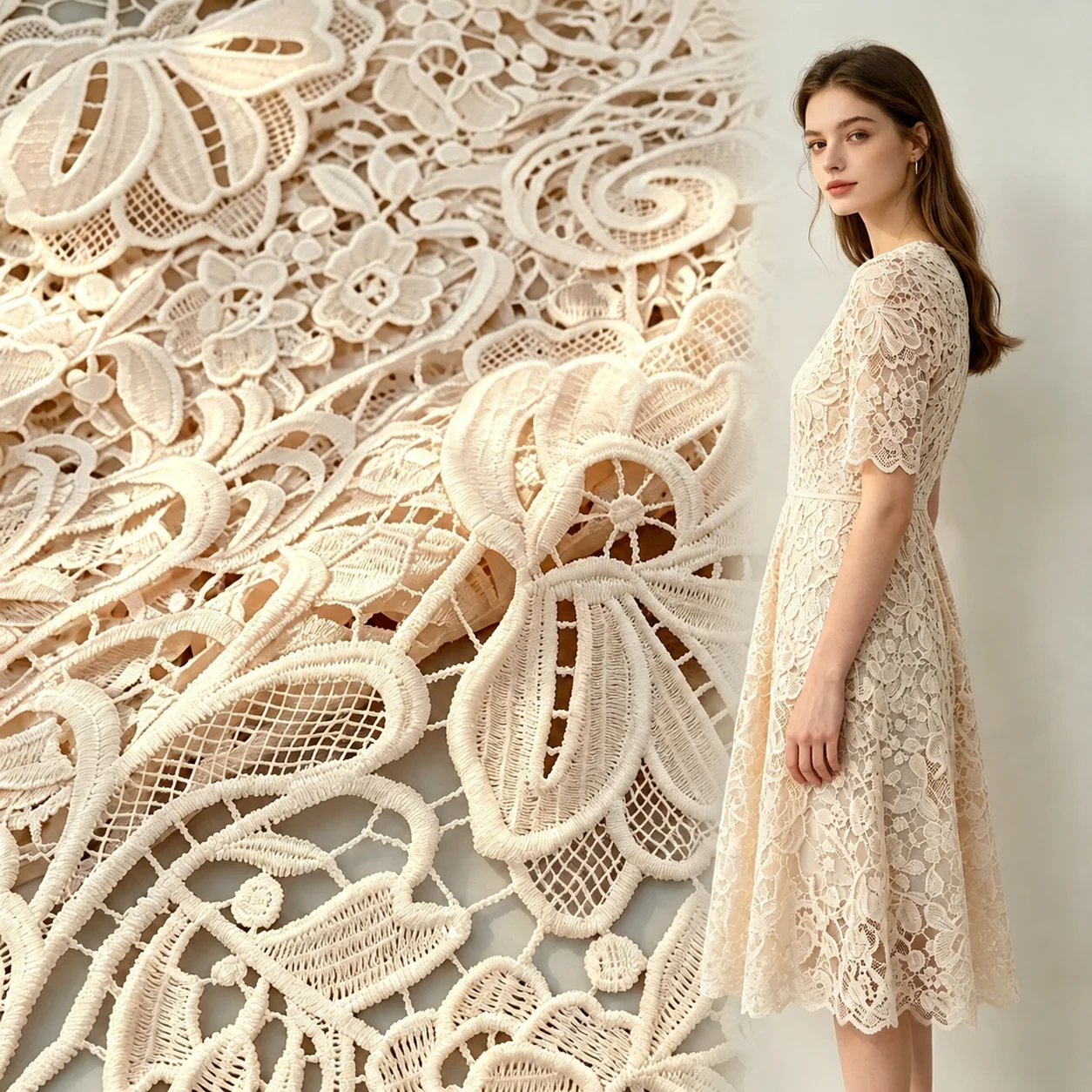 YX1485 125cm 150gsm Custom Color Openwork Floral Water Soluble Lace Fabric for Women Dresses Sleeves and Fashion Garments