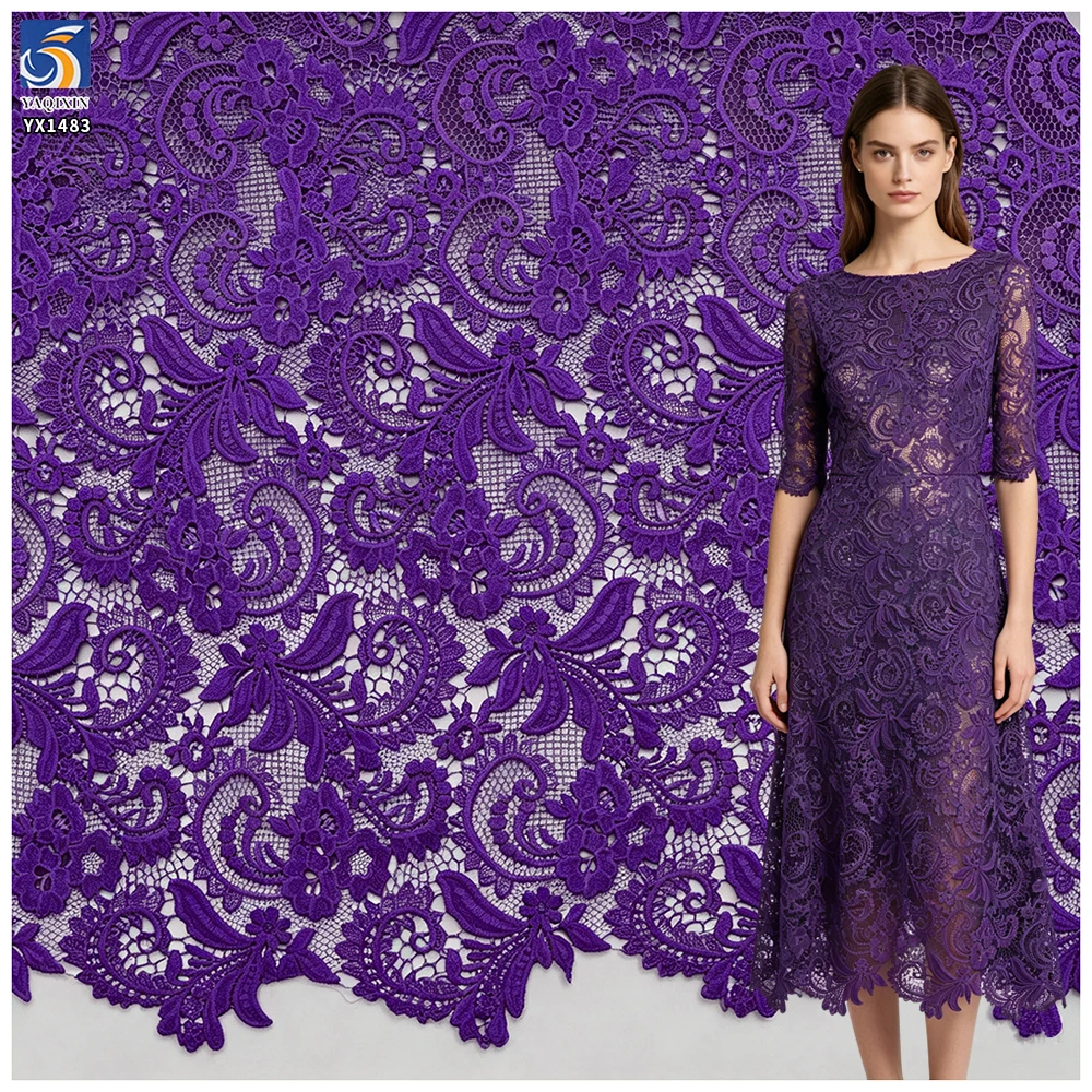 YX1483 125cm White Water Soluble Floral Paisley Guipure Lace Fabric for Evening Dresses Gowns Skirts and Fashion Clothing