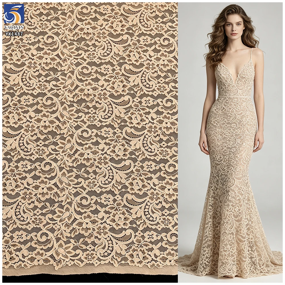 YX1487 160X150CM 70 Cotton 30 Nylon Eyelash Lace Fabric Corded Floral Textile for Women Dresses and Tops