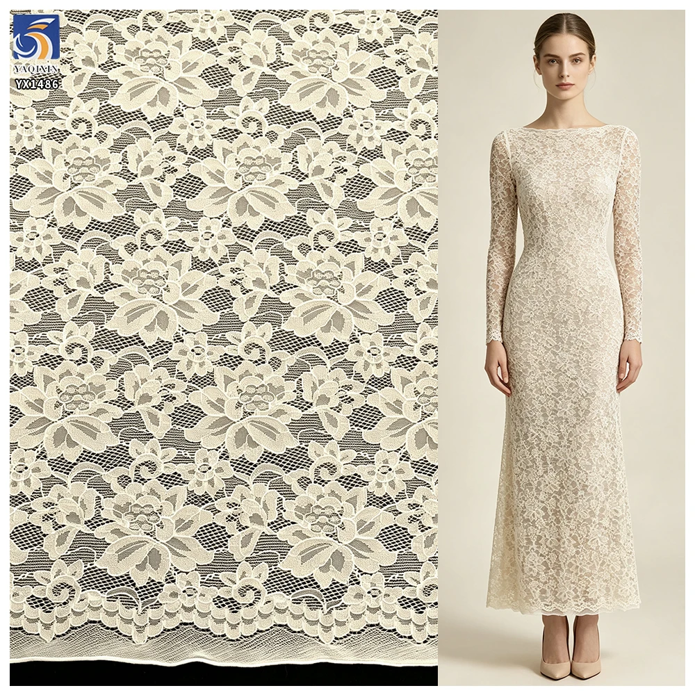 YX1486 Wholesale White Polyester Floral Lace Fabric for Dressmaking Apparel and Garment Vintage