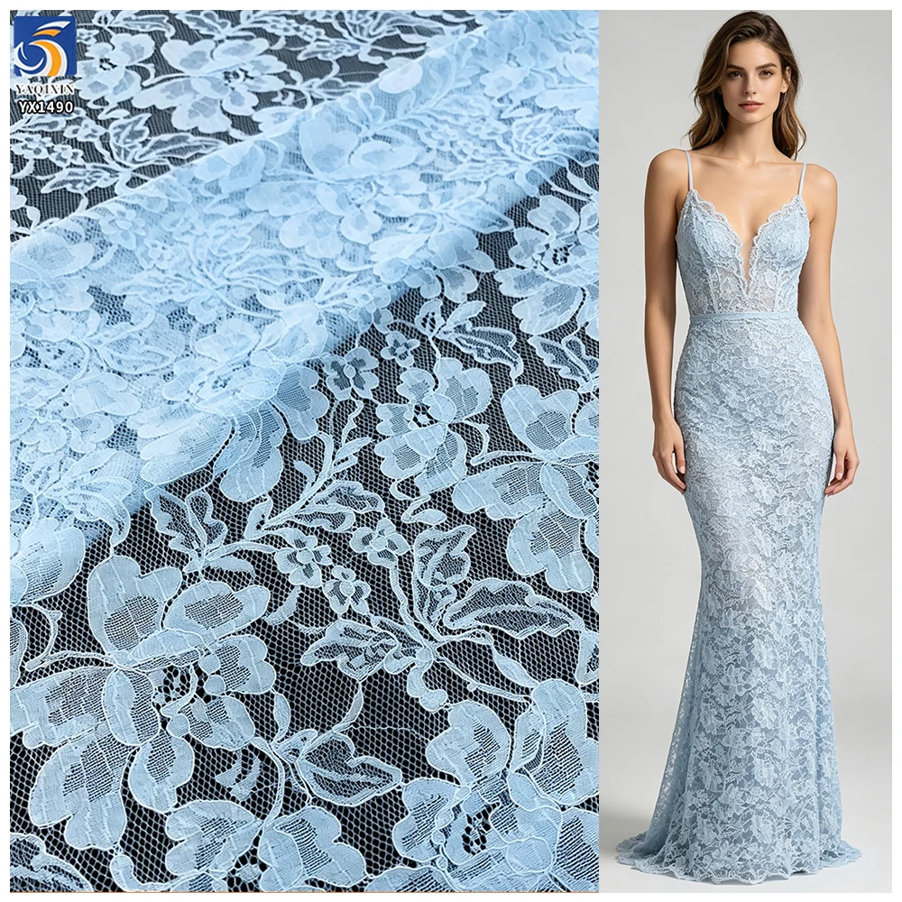 YX1490 Cotton Nylon Corded Elegant Floral Eyelash Lace Fabric 150CM Wide Non Stretch Floral Lace for Women Dresses and Tops