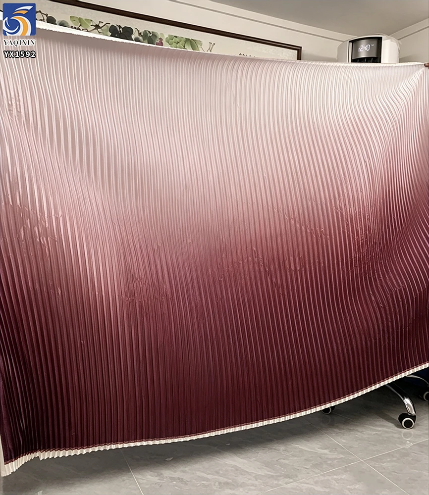 YX1592 Gradient Pleated Satin Fabric Ombre Shiny Polyester Textile for Women Dresses Gowns and Fashion Apparel