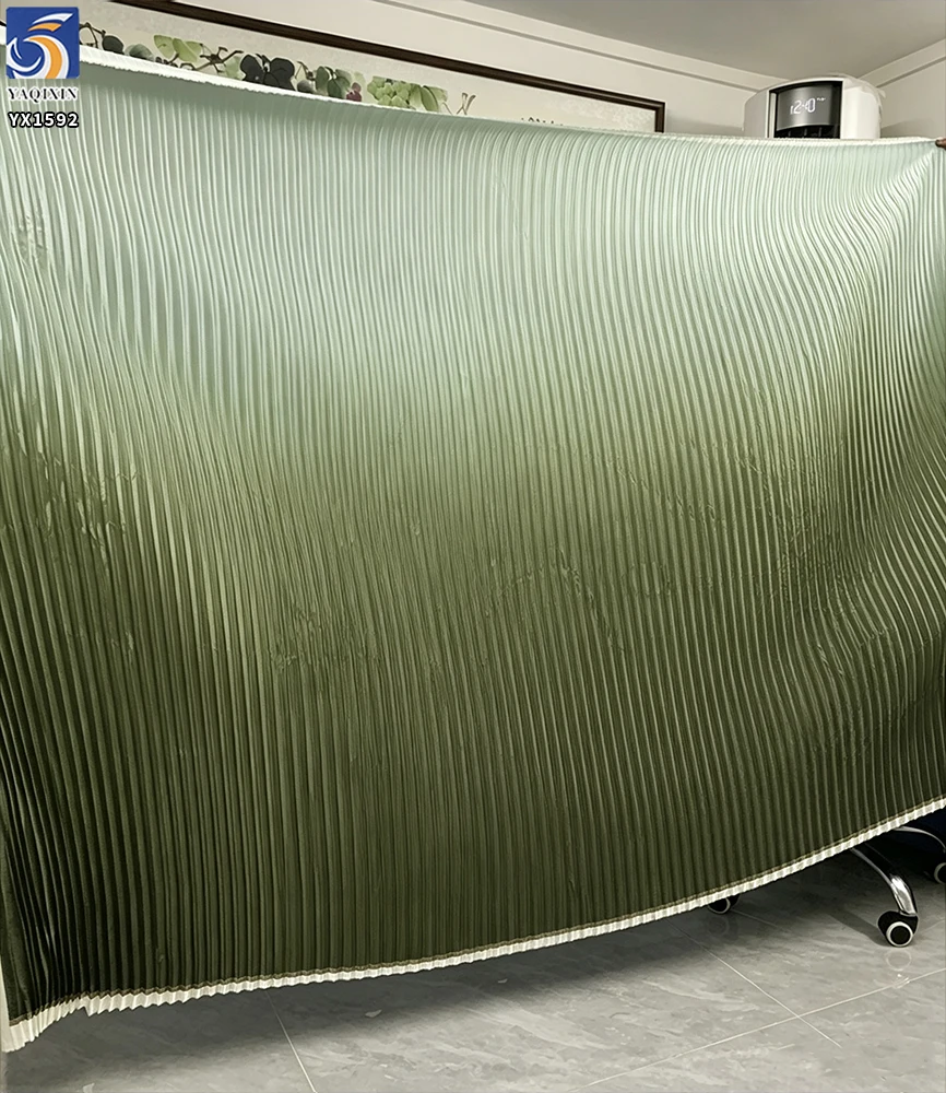 YX1592 Gradient Pleated Satin Fabric Ombre Shiny Polyester Textile for Women Dresses Gowns and Fashion Apparel
