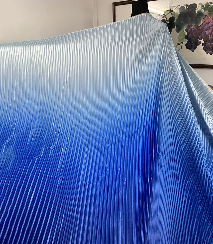 YX1592 Gradient Pleated Satin Fabric Ombre Shiny Polyester Textile for Women Dresses Gowns and Fashion Apparel