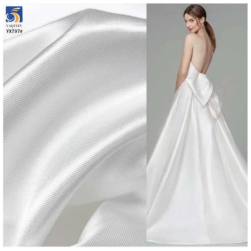 300D 195gsm Bride White Mikado Fabric Wholesale 100% Polyester Duchess Satin Mikado Elegant Fabric for Wedding Dress