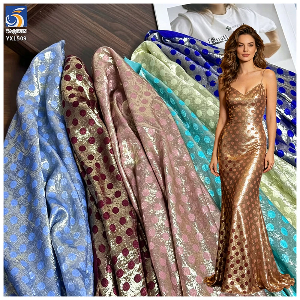 YX1509 0.8CM Multicolor Gold Foil Polka Dot Chiffon Fabric Soft for Evening Dresses Gowns Skirts and Fashion Apparel