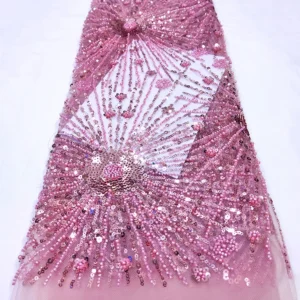100% Polyester African Fabric for Wedding Dresses Embroidered Lace Mesh With Sequin Bead Tube Sequin Bead Wedding Dress...