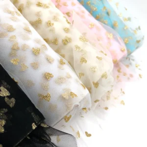 100% Polyester Glitter Tulle Fabric Gold love Tulle High Fastness Glitter Can Be Used for American Valentine's Day Fabric...