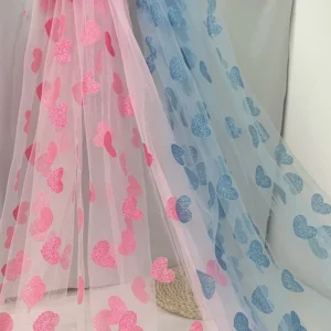 100% Polyester Glitter Tulle Fabric Gold love Tulle High Fastness Glitter Can Be Used for American Valentine's Day Fabric...