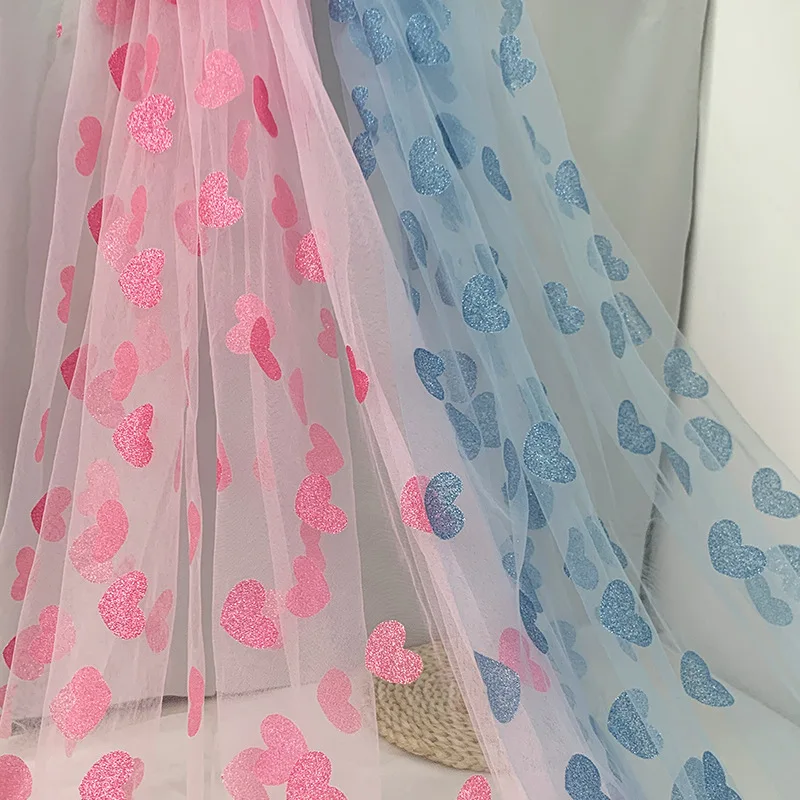 100% Polyester Glitter Tulle Fabric Gold love Tulle High Fastness Glitter Can Be Used for American Valentine's Day Fabric...