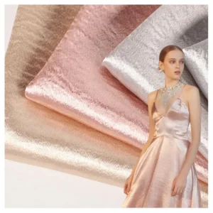 2024 New Design Shimmer Crepe Crinkle Satin Fabric Stretch Polyester Silk Satin Fabric for Women Lining Dress - 100%...